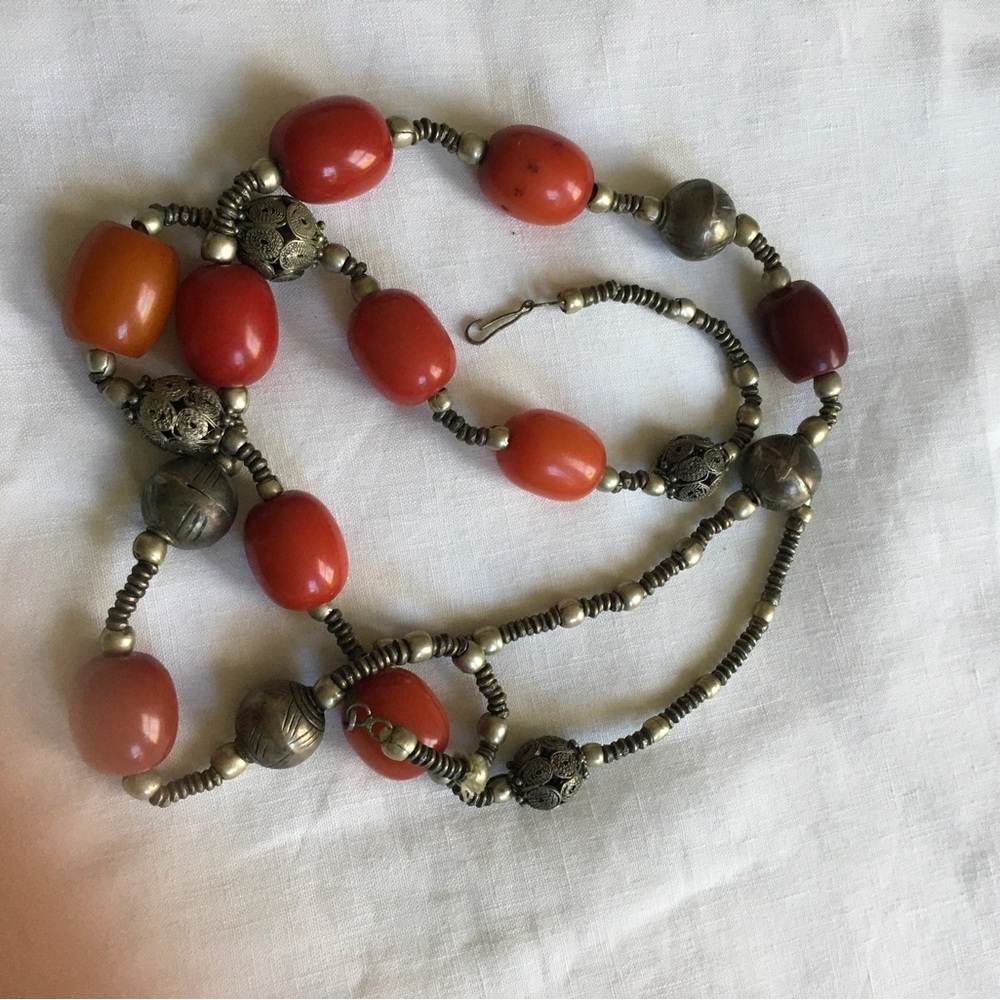 Two chunky beaded necklaces.